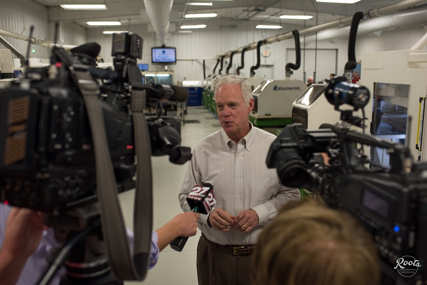 U.S. Sen. Ron Johnson speaks at Performance Micro Tool in Janesville, Wis.