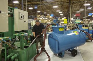 A sump cleaner filters the fluid it removes from the sump, making it possible to pump the filtered fluid back into the sump. This reduces both the need for new coolant concentrate purchase and disposal.