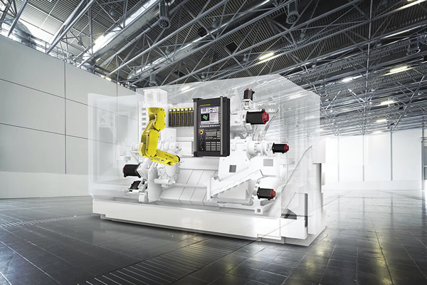 The FANUC Intelligent Edge Link and Drive (FIELD) platform connects CNC machines, robots and peripheral devices and sensors to deliver analytics that optimize production. Image courtesy FANUC.