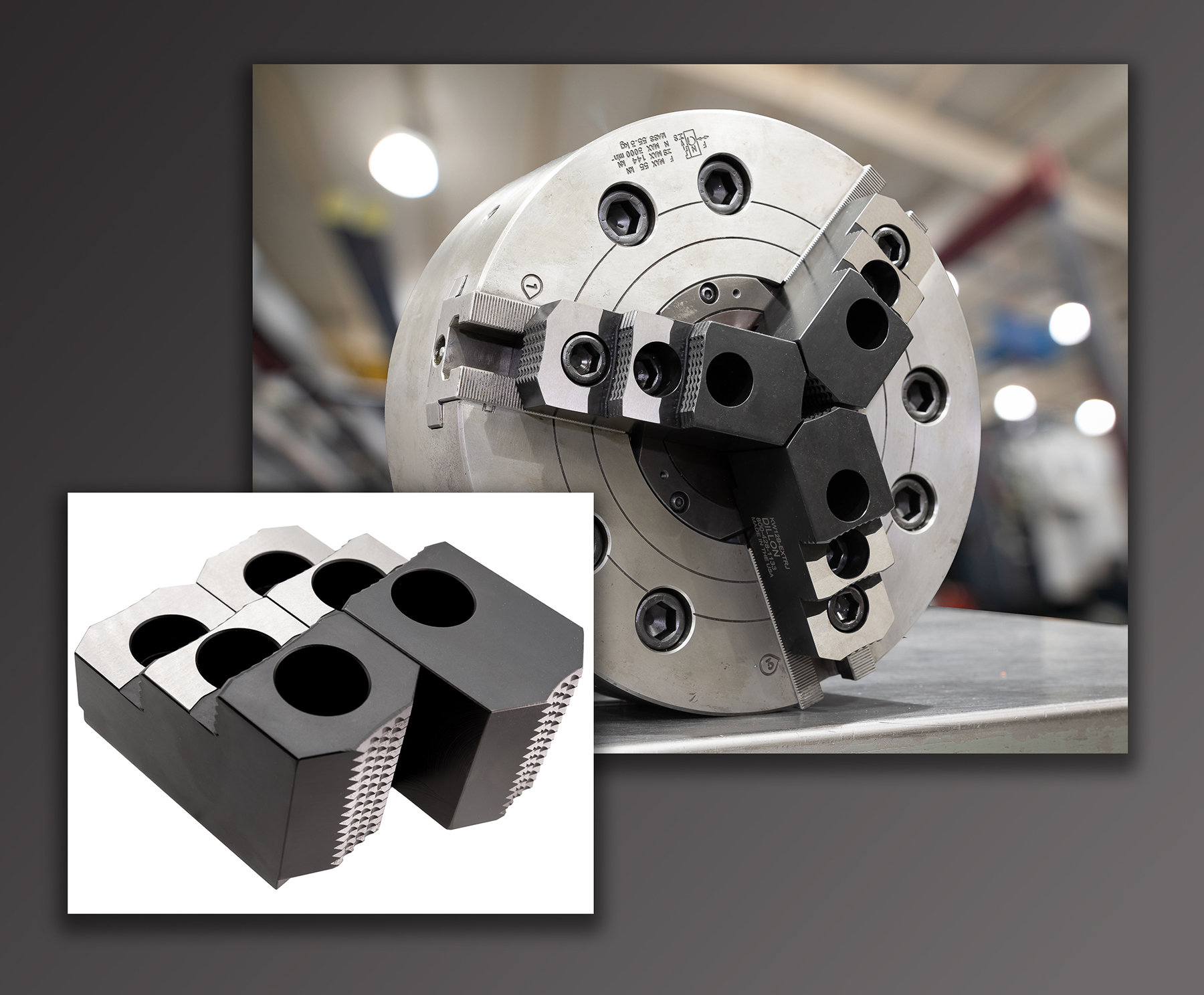 Extra-long hard jaws hold small diameter materials