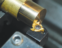 Align your threading tool against a freshly faced end or against the side of the chuck. Image courtesy of Tom Lipton.