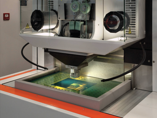 Wire EDMs that use an oil-based dielectric machine carbide workpieces without cobalt depletion. Photo credit: GF AgieCharmilles.
