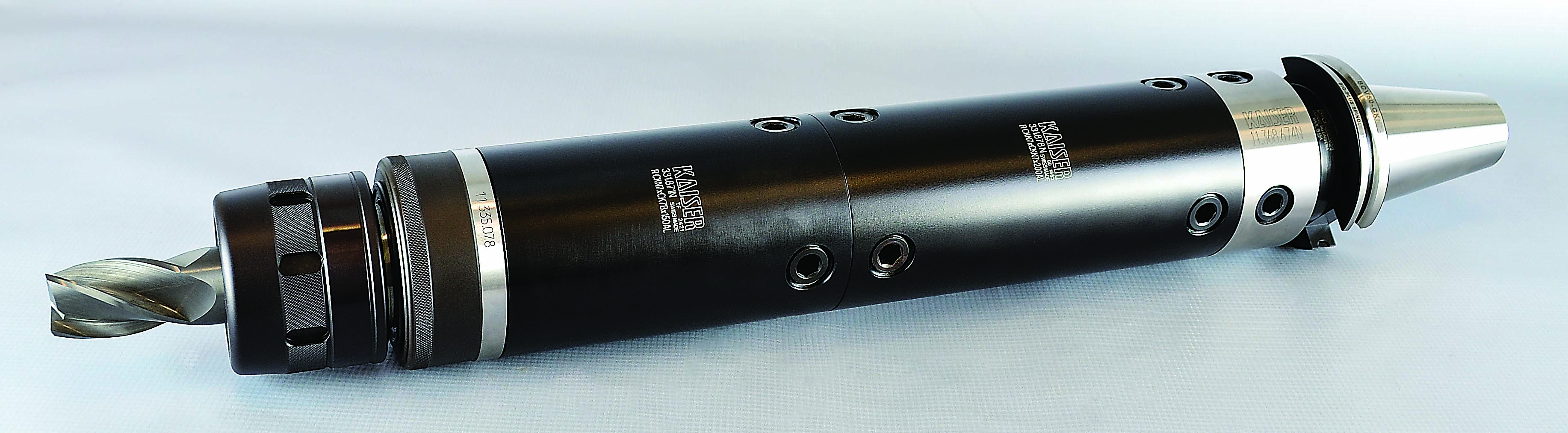 This modular toolholder system for larger, heavier tools includes a lightweight aluminum insert for extended-length toolholders. Photo credit: BIG KAISER Precision Tooling