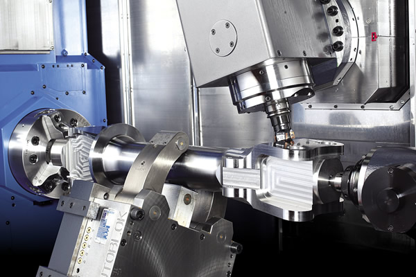 Multitaskers can often machine parts, such as this aircraft landing gear strut, in a single setup. Image courtesy Doosan Machine Tools America. Multitaskers can often machine parts, such as this aircraft landing gear strut, in a single setup. Image courtesy Doosan Machine Tools America.