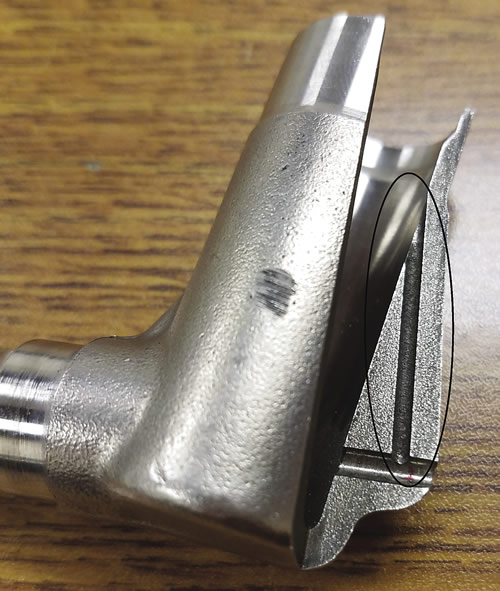 One advantage to sinker EDMing is its ability to create tiny, precise features. Both of these parts were received in a machined state; only the highlighted features were EDMed, but any imperfection in the profile would have led to scrapping the finished part. One advantage to sinker EDMing is its ability to create tiny, precise features. Both of these parts were received in a machined state; only the highlighted features were EDMed, but any imperfection in the profile would have led to scrapping the finished part.