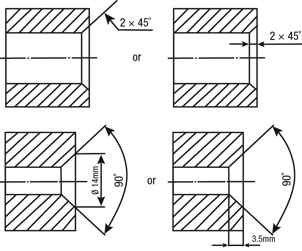 Countersinks and chamfers are called out in various ways on blueprints or can be left to the machinist's discretion. Image courtesy of Emuge.