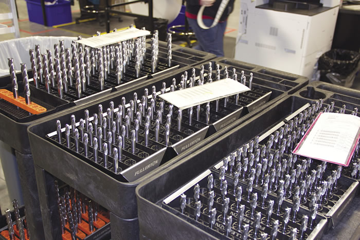 Batches of freshly ground carbide endmills are ready for cleaning and subsequent PVD coating. Image courtesy Fullerton Tool. Batches of freshly ground carbide endmills are ready for cleaning and subsequent PVD coating. Image courtesy Fullerton Tool.