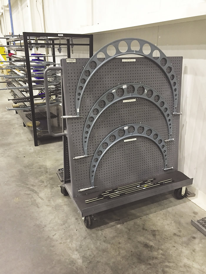 Large parts require large measuring tools, such as these micrometers used to measure turned diameters on large gas turbine components. Large parts require large measuring tools, such as these micrometers used to measure turned diameters on large gas turbine components.