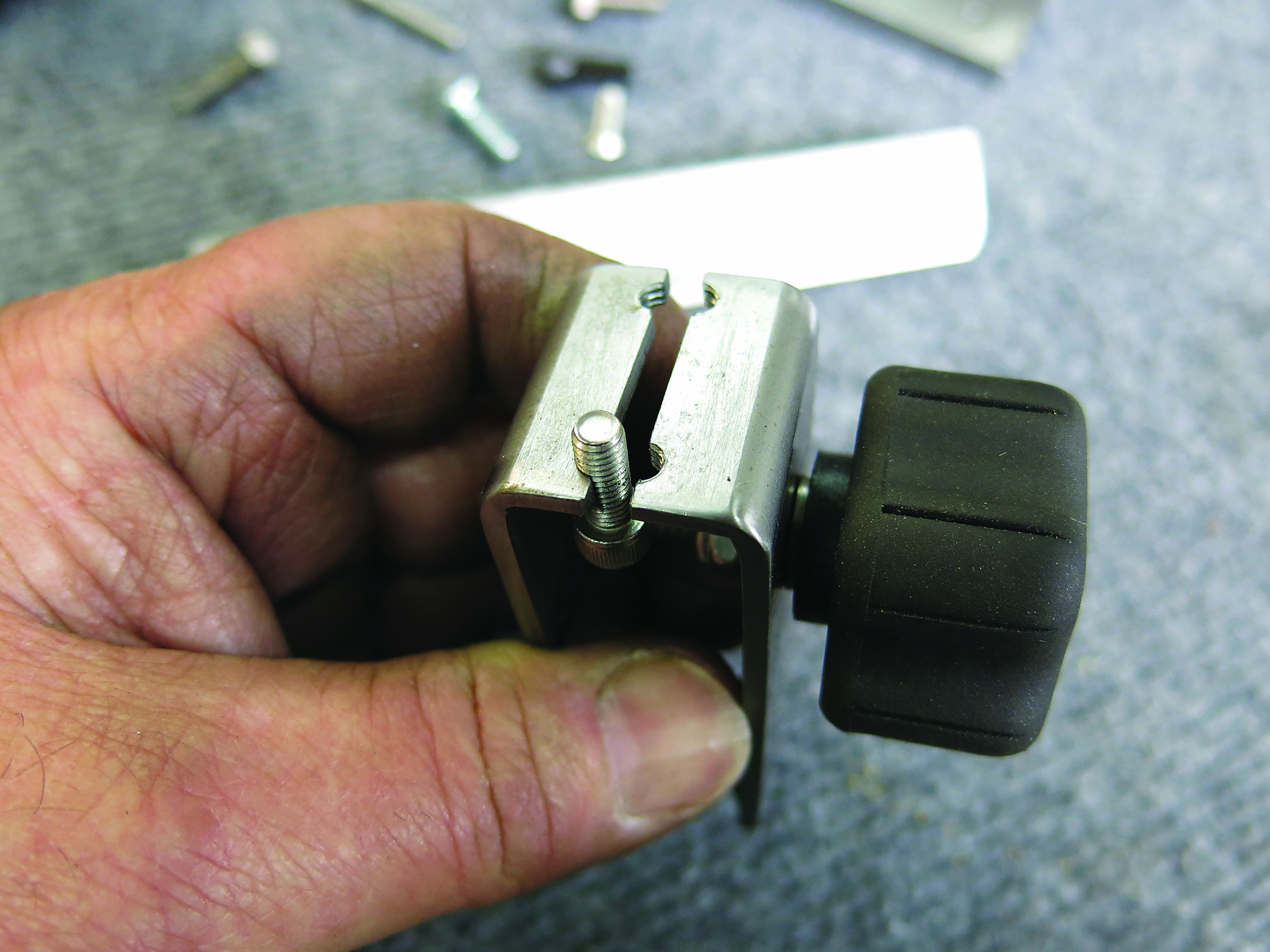 Tom Lipton's best solution was drilling common rectangular steel tubing and tapping it to accept the screw size. Photo credit: Tom Lipton