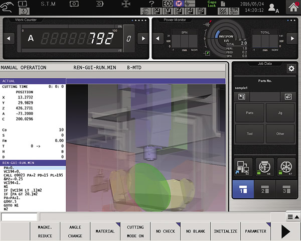Shown on the control screen of a 5-axis machining center, Okuma's Collision Avoidance System monitors the entire machining envelope to prevent collisions. Image courtesy Okuma America. Shown on the control screen of a 5-axis machining center, Okuma's Collision Avoidance System monitors the entire machining envelope to prevent collisions. Image courtesy Okuma America.