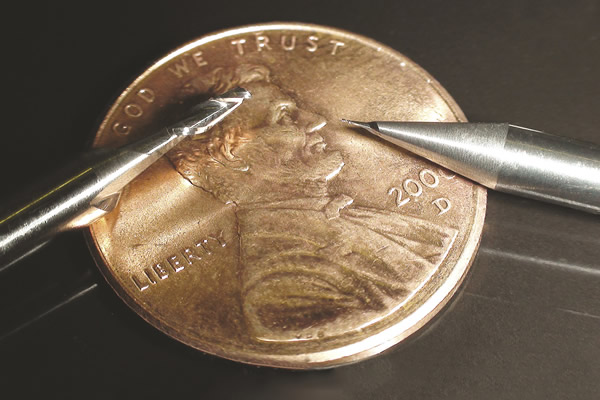 At the microscale, everything about cutting tools is proportionally more difficult: Tolerances are reduced, tool cores are smaller and web thicknesses become very small. Image courtesy Midwest Industrial Tool Grinding. At the microscale, everything about cutting tools is proportionally more difficult: Tolerances are reduced, tool cores are smaller and web thicknesses become very small. Image courtesy Midwest Industrial Tool Grinding.