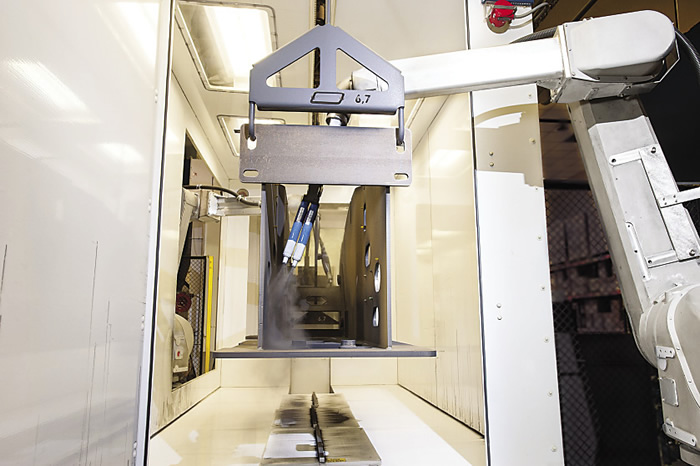 Painting booths are often equipped with robots. This makes easy work of what is otherwise a dull, repetitive task. Image courtesy Miller Welding. Painting booths are often equipped with robots. This makes easy work of what is otherwise a dull, repetitive task. Image courtesy Miller Welding.