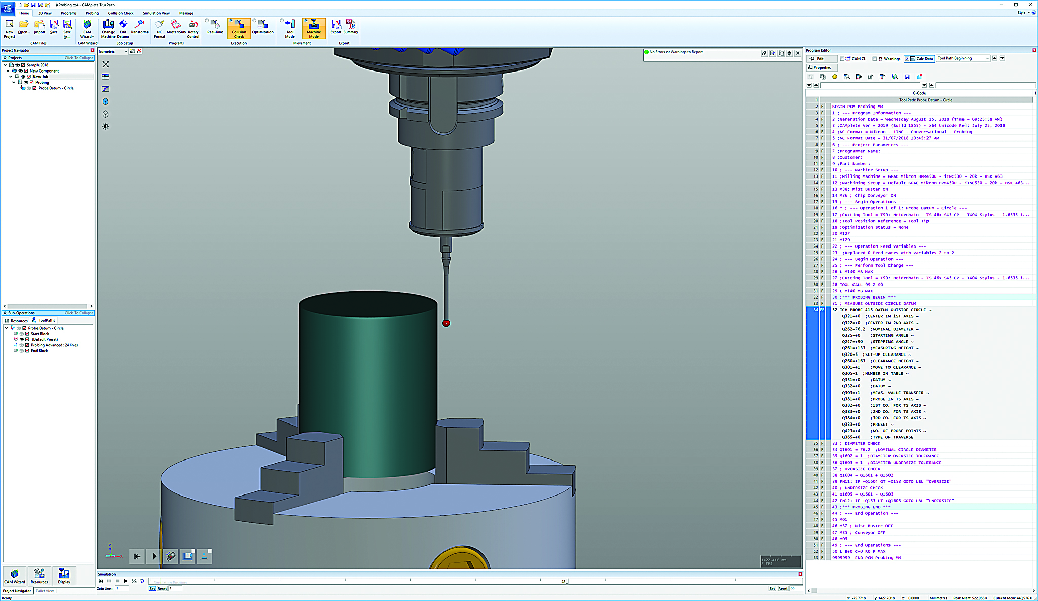 Simulating on-machine probing