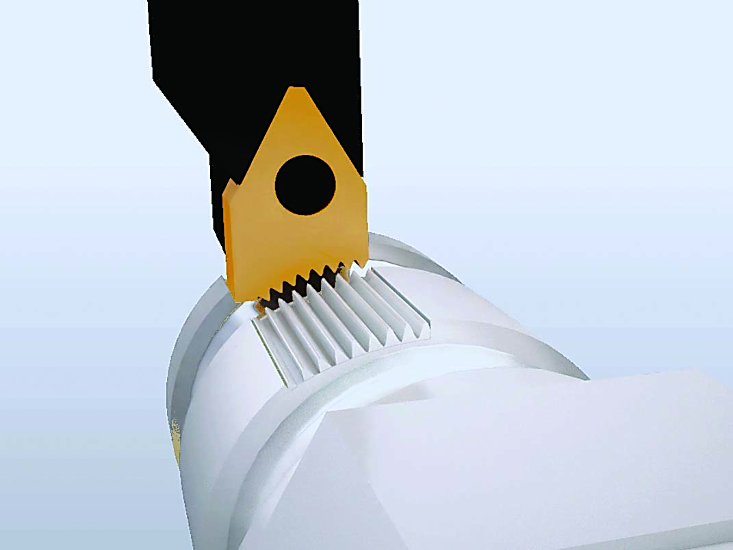 Broaching a serration on a part's OD using Schwanog's PWP form tool system. Image courtesy of Schwanog.