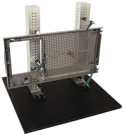 ​A variety of modular components can be assembled to hold almost any workpiece, even on a coordinate measuring machine. Image courtesy TE-CO.