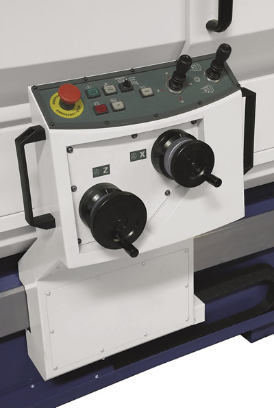 The electronic hand wheels on a combo machine act like the mechanical ones on a manual machine. Image courtesy ROMI Machine Tools USA.