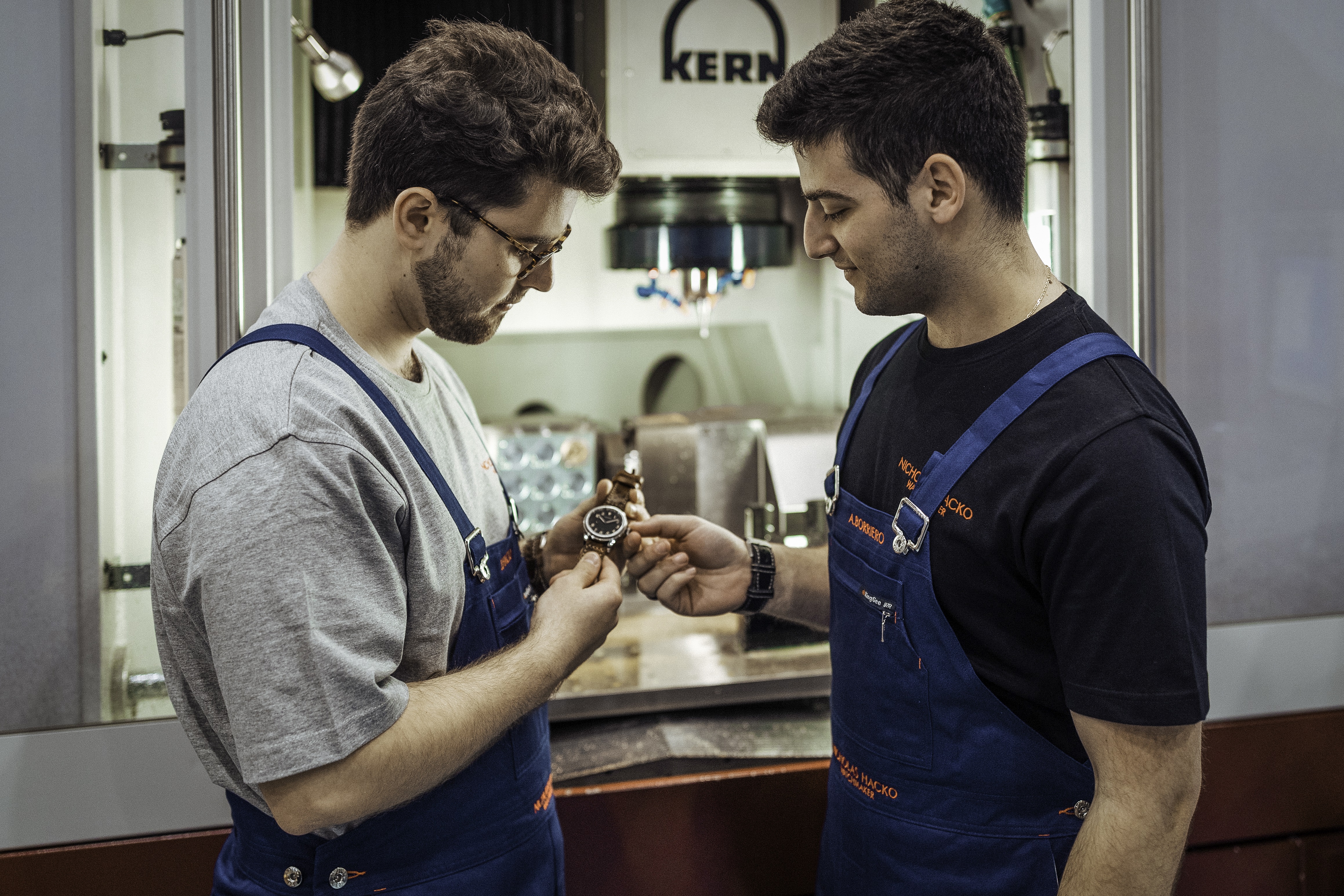 Watchmaker manufactures small parts with a high-precision machine tool image