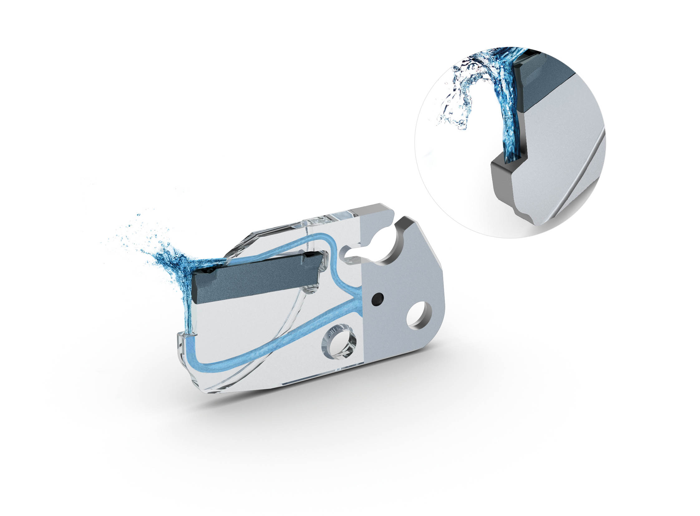 The patented ACS from ARNO uses the additive 3D printing method to produce flow-optimized channels in the tool holder to feed coolant precisely. Image: ARNO