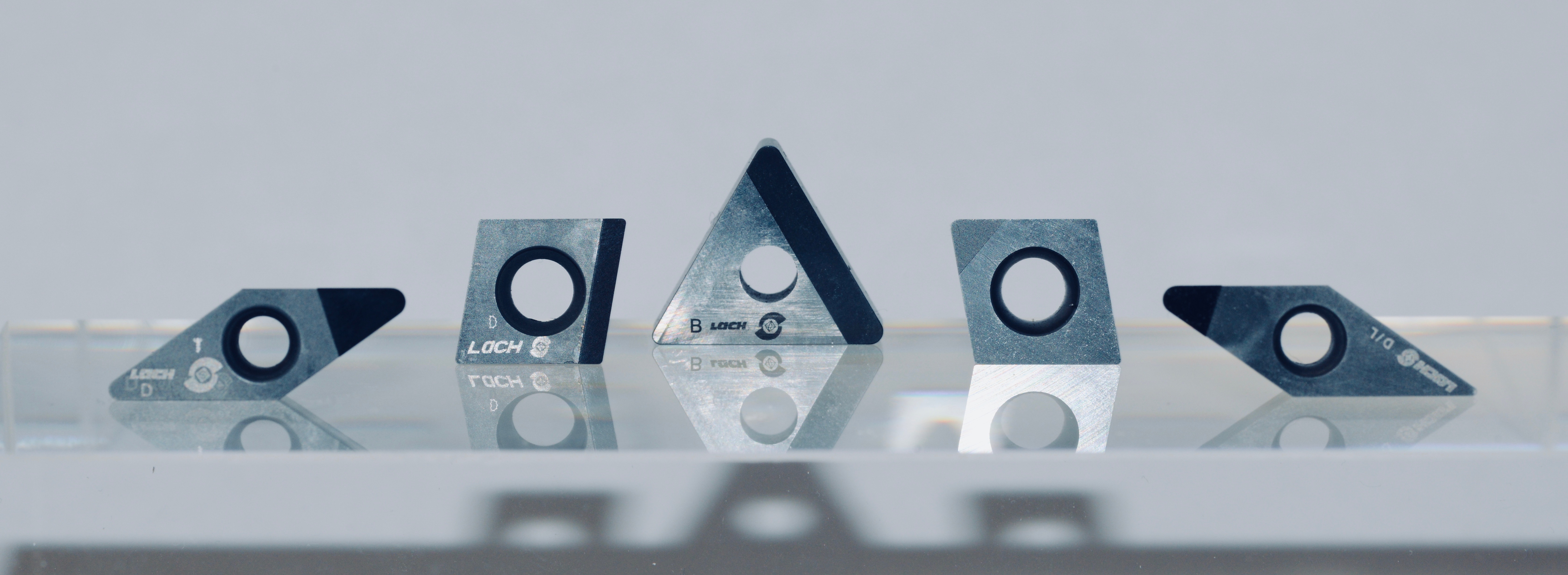 A selection of PCD and PCBN inserts, developed during the 1970s, for milling and turning.