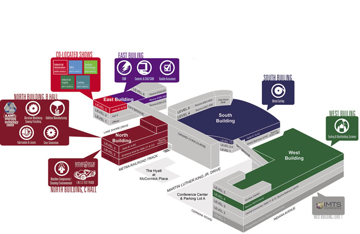 The map below displays the location of the IMTS Pavilions. The map below displays the location of the IMTS Pavilions.