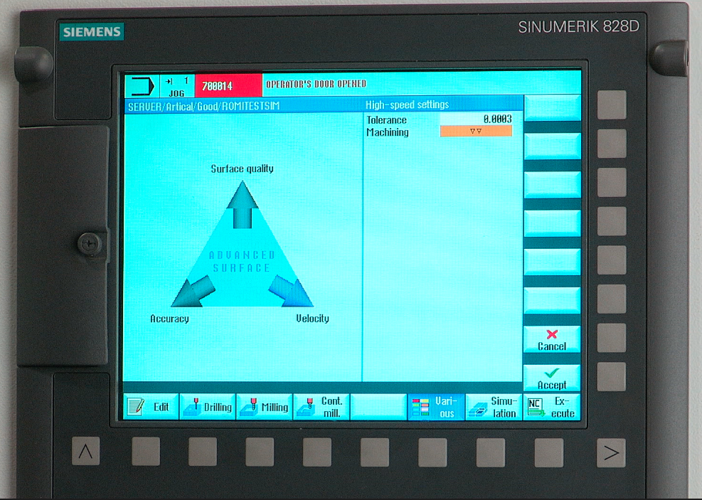 Among the advantages of the Siemens Sinumerik 828D control is the ability to produce a high quality part in the least amount of time. Surface quality, velocity and accuracy can be synergistically programmed to optimize machining motion using the 