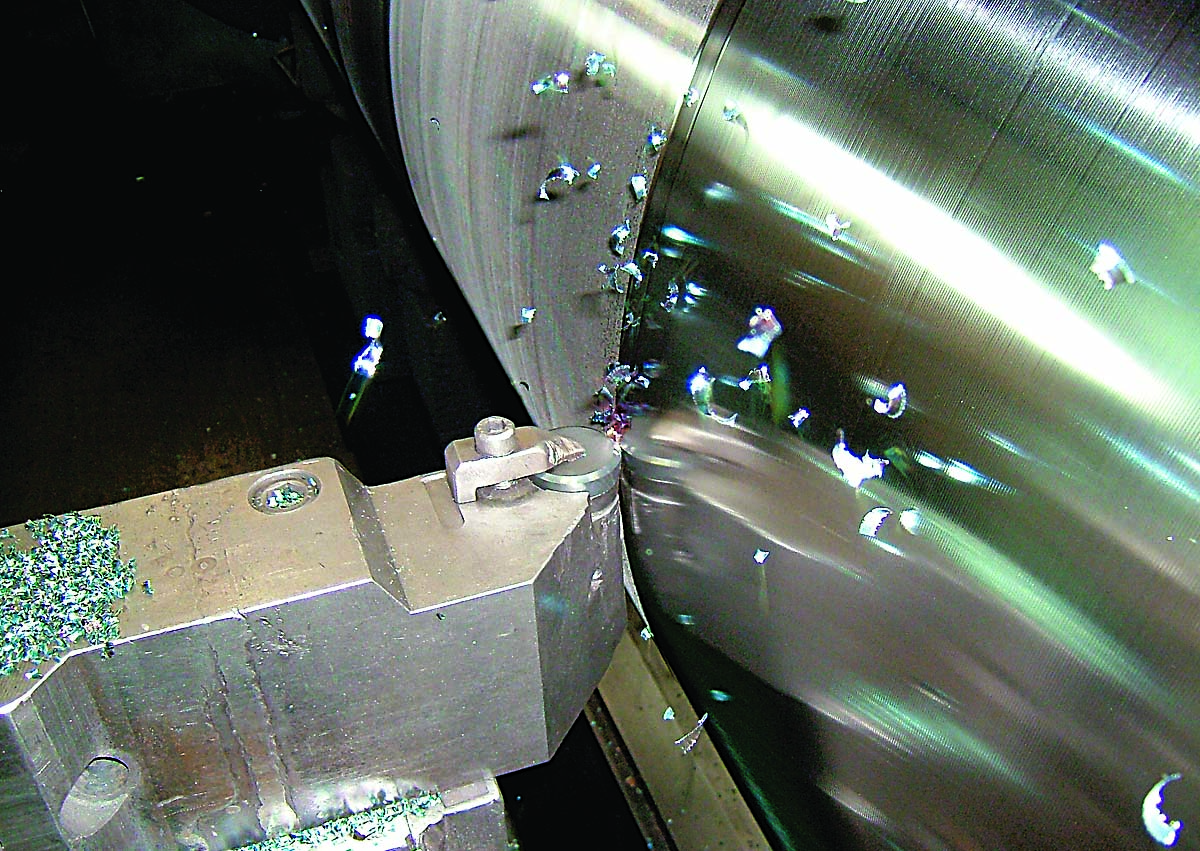NTK Cutting Tools' black ceramic removes material on a steel mill roll application.